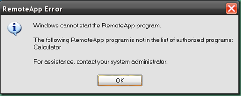 remoteapp program is not in the list of authorized